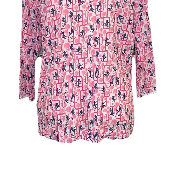 Talbots Monkey Print Pink and Navy Blue Tunic Top - M - Picture 9 of 15